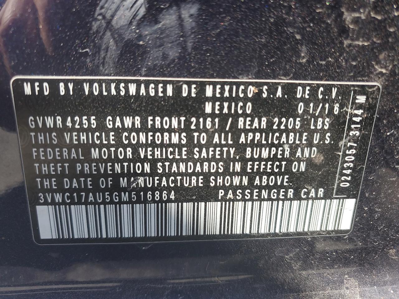 2016 Volkswagen Golf Sportwagen S VIN: 3VWC17AU5GM516864 Lot: 84259385