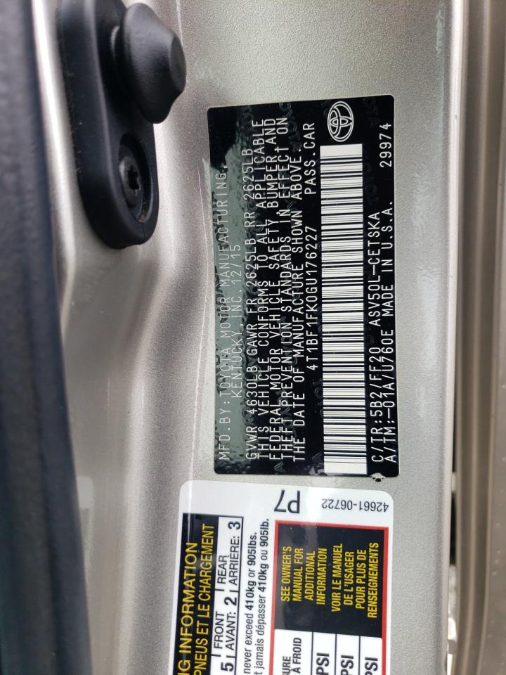 2016 Toyota Camry Le VIN: 4T1BF1FK0GU176227 Lot: 81924495