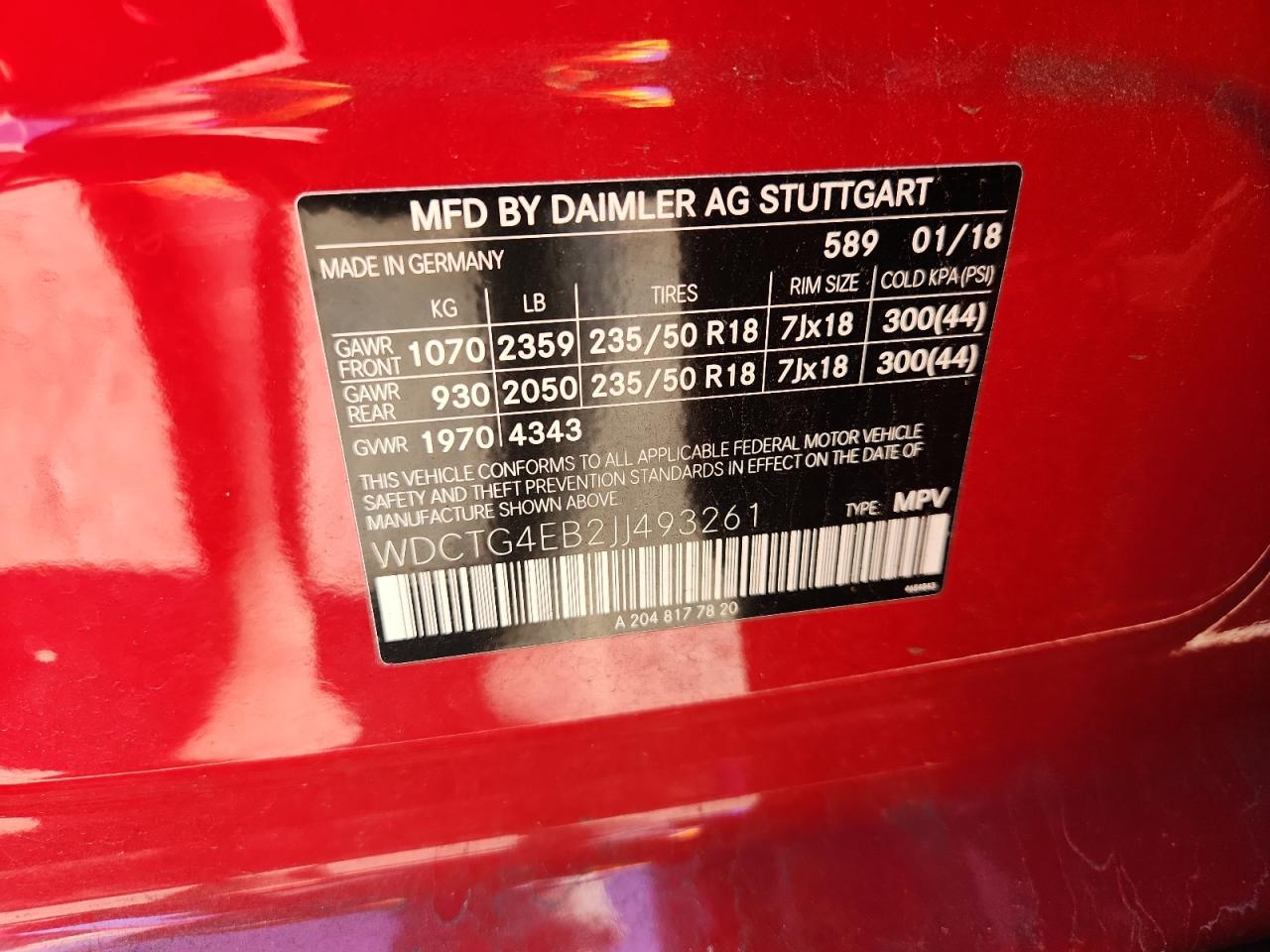 2018 Mercedes-Benz Gla 250 VIN: WDCTG4EB2JJ493261 Lot: 85896235