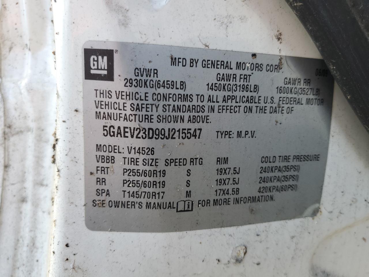 2009 Buick Enclave Cxl VIN: 5GAEV23D99J215547 Lot: 80833425