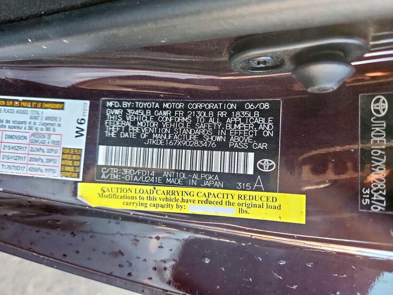 2009 Toyota Scion Tc VIN: JTKDE167X90283476 Lot: 84797065