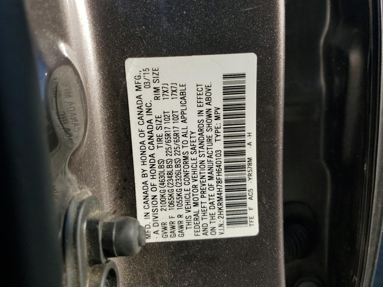 2015 Honda Cr-V Exl VIN: 2HKRM4H78FH640103 Lot: 89680365