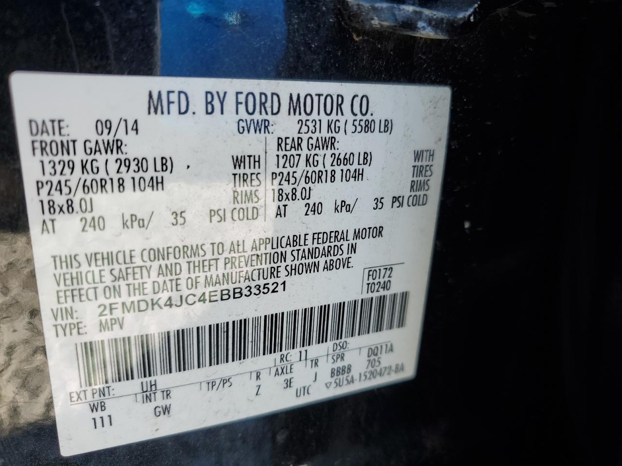 2014 Ford Edge Sel VIN: 2FMDK4JC4EBB33521 Lot: 86713835