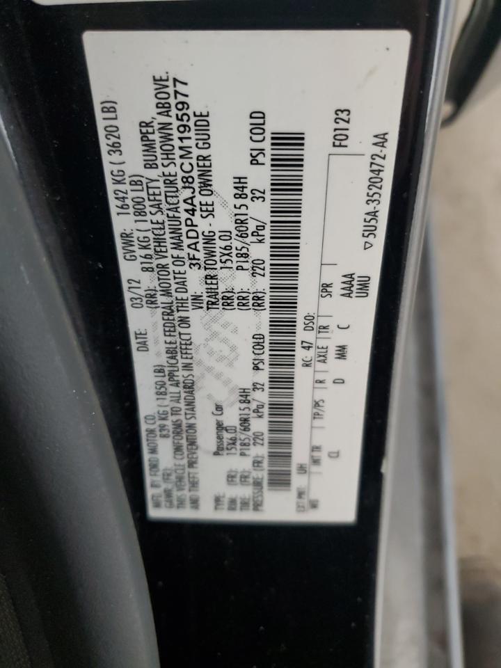 2012 Ford Fiesta S VIN: 3FADP4AJ8CM195977 Lot: 84896865