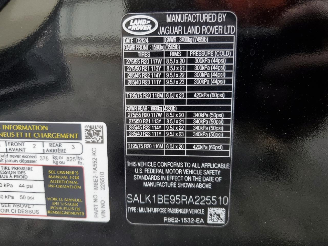 2024 Land Rover Range Rover Autobiography VIN: SALK1BE95RA225510 Lot: 87102225