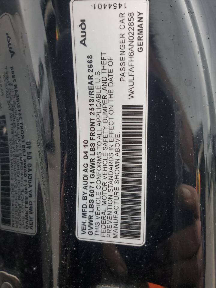 2010 Audi A5 Premium Plus VIN: WAULFAFH6AN022858 Lot: 90490025