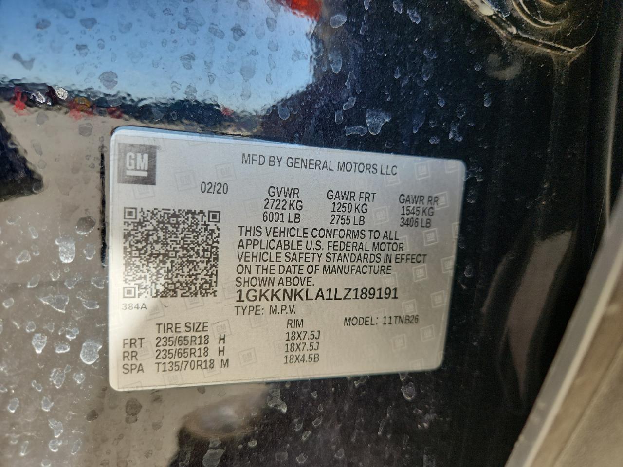 2020 GMC Acadia Sle VIN: 1GKKNKLA1LZ189191 Lot: 87475535