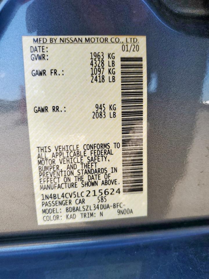 2020 Nissan Altima Sr VIN: 1N4BL4CV5LC215624 Lot: 85318785