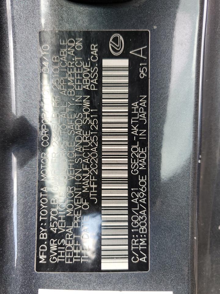 2010 Lexus Is 250 VIN: JTHFF2C20A2512511 Lot: 87068365