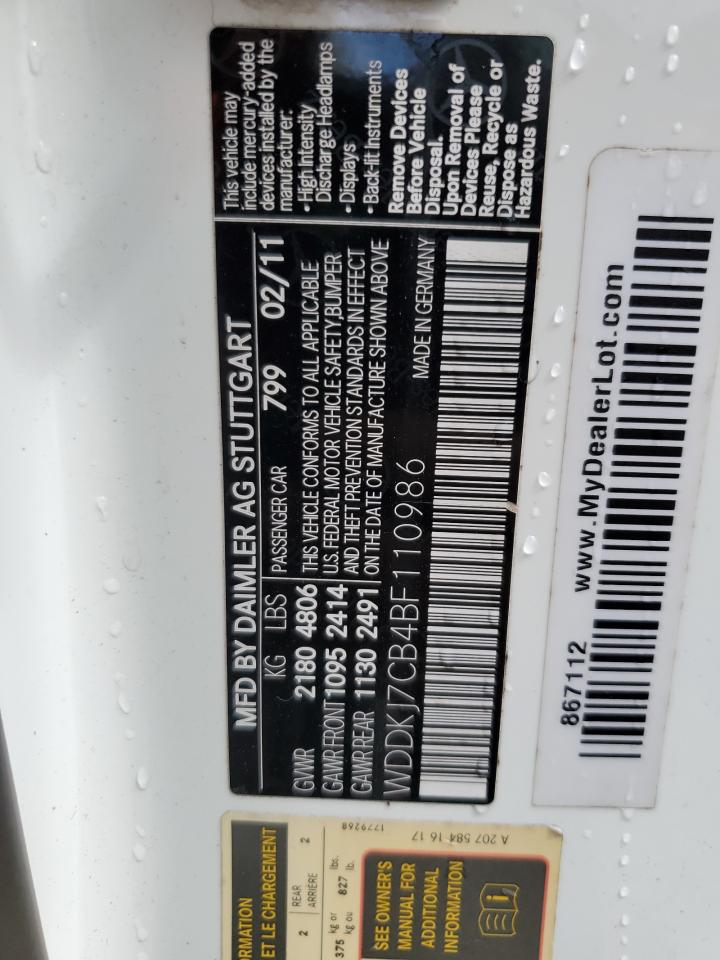 2011 Mercedes-Benz E 550 VIN: WDDKJ7CB4BF110986 Lot: 84399795