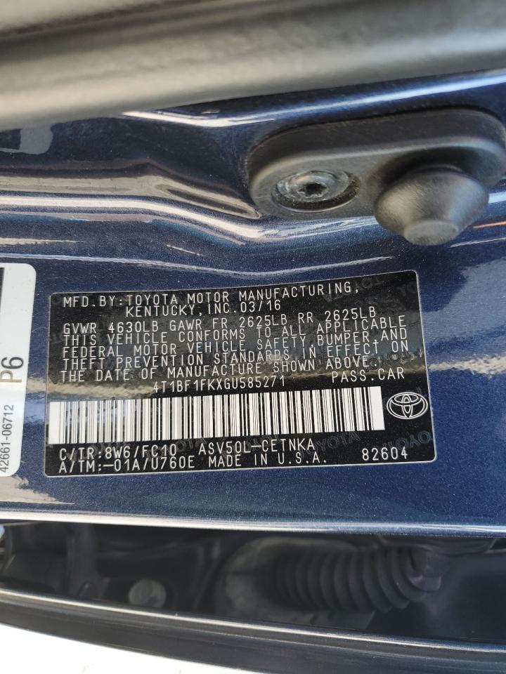 2016 Toyota Camry Le VIN: 4T1BF1FKXGU585271 Lot: 84659065