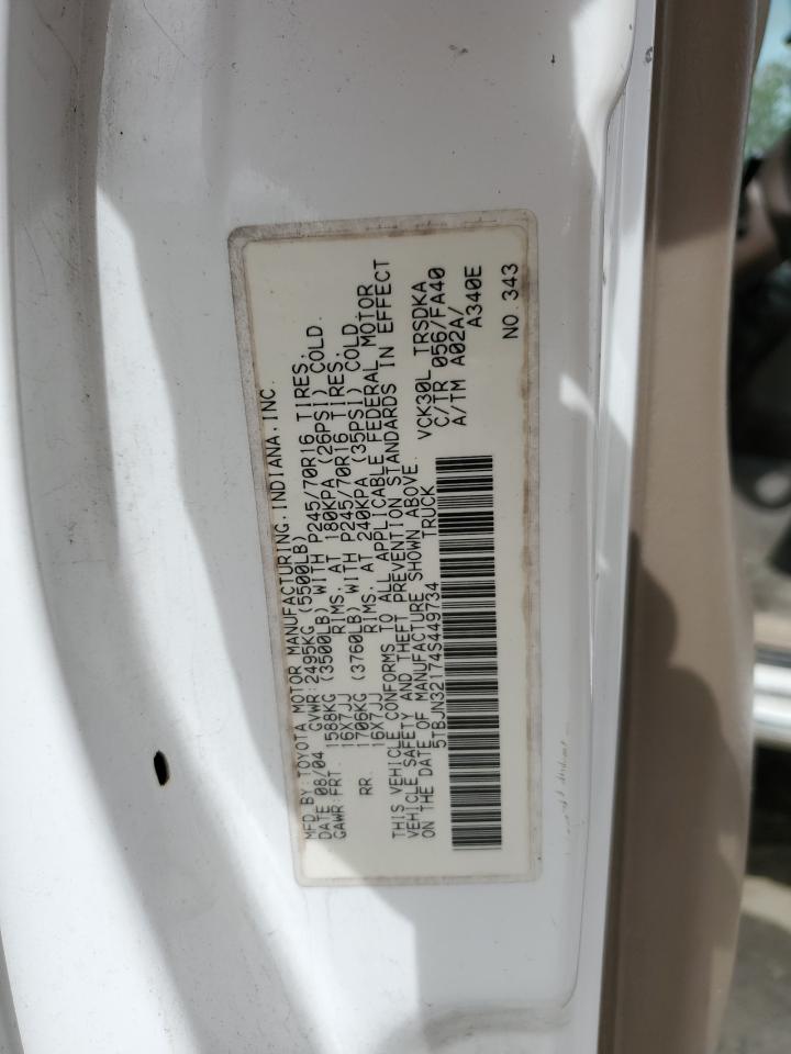 2004 Toyota Tundra VIN: 5TBJN32174S449734 Lot: 86261495
