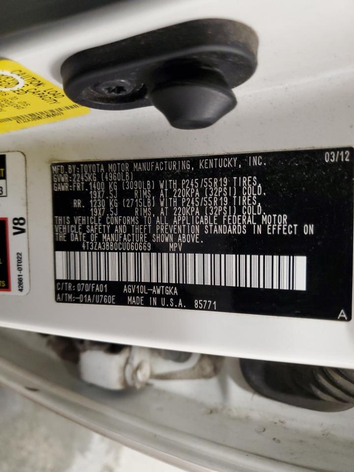 2012 Toyota Venza Le VIN: 4T3ZA3BB0CU060669 Lot: 82247715