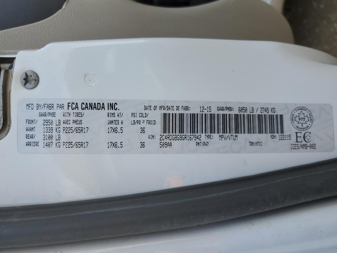 2016 Dodge Grand Caravan Se VIN: 2C4RDGBG9GR167942 Lot: 85139825