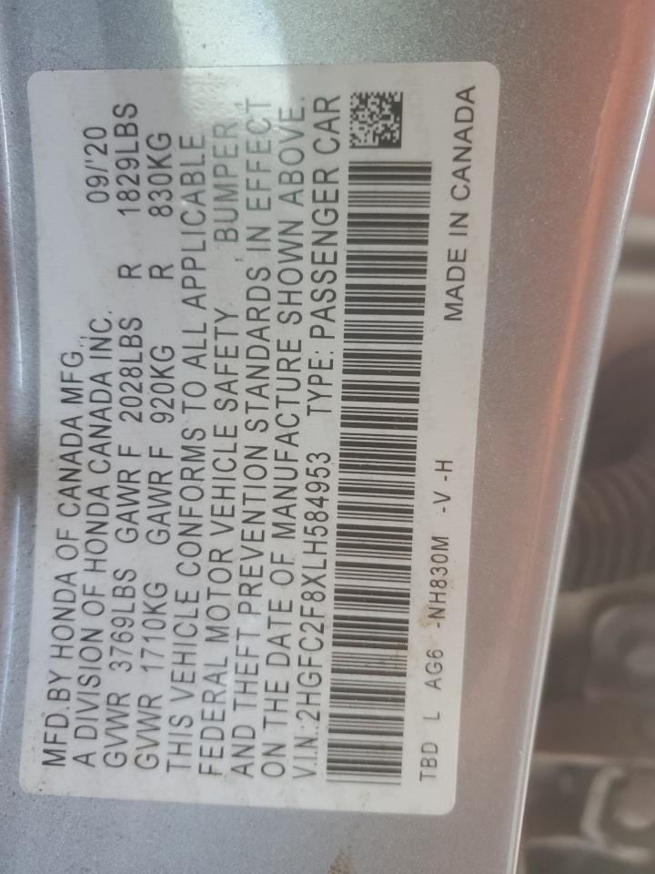 2020 Honda Civic Sport VIN: 2HGFC2F8XLH584953 Lot: 82302295