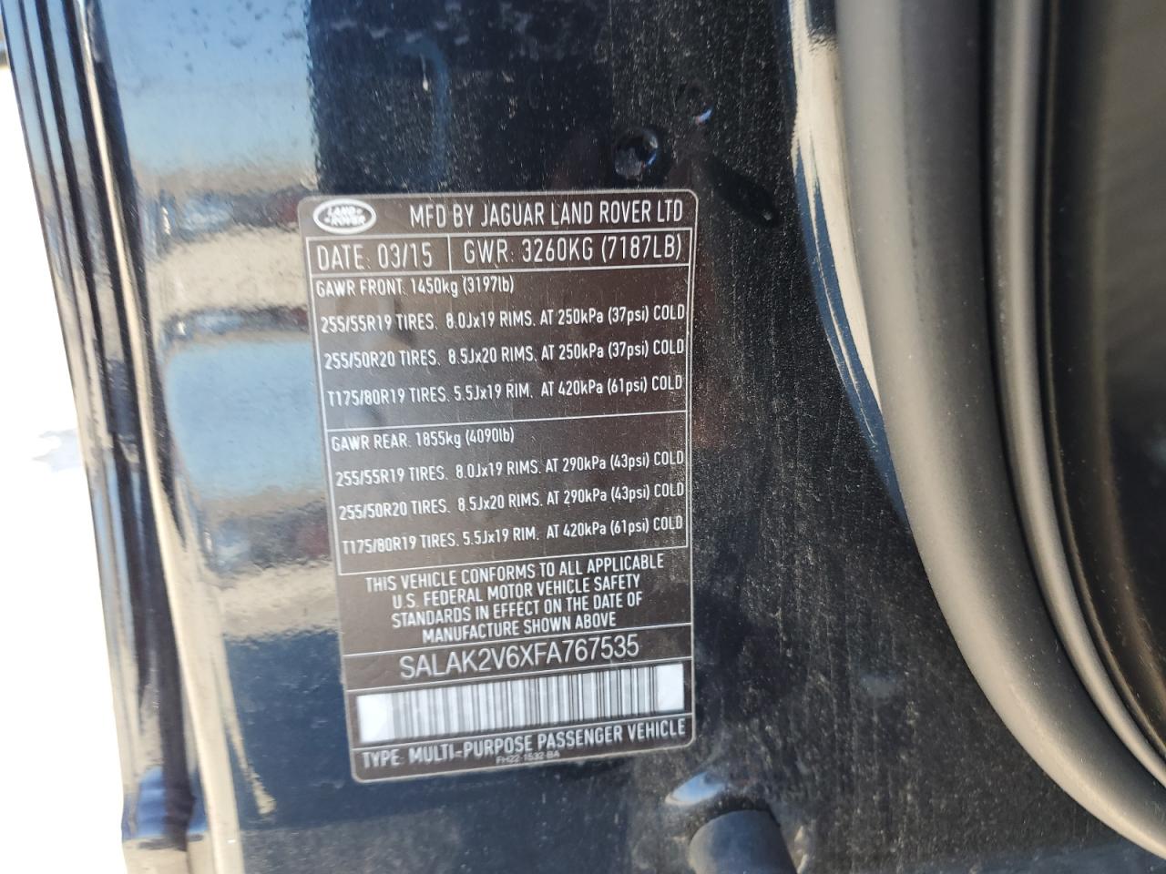 2015 Land Rover Lr4 Hse Luxury VIN: SALAK2V6XFA767535 Lot: 82401735