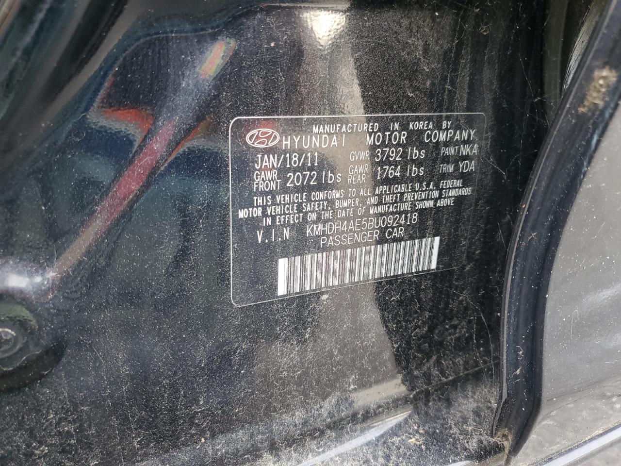 2011 Hyundai Elantra Gls VIN: KMHDH4AE5BU092418 Lot: 82402285