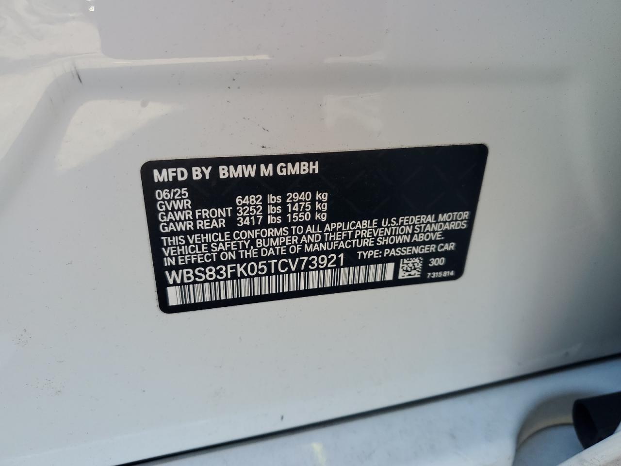 2026 BMW M5 VIN: WBS83FK05TCV73921 Lot: 85516505