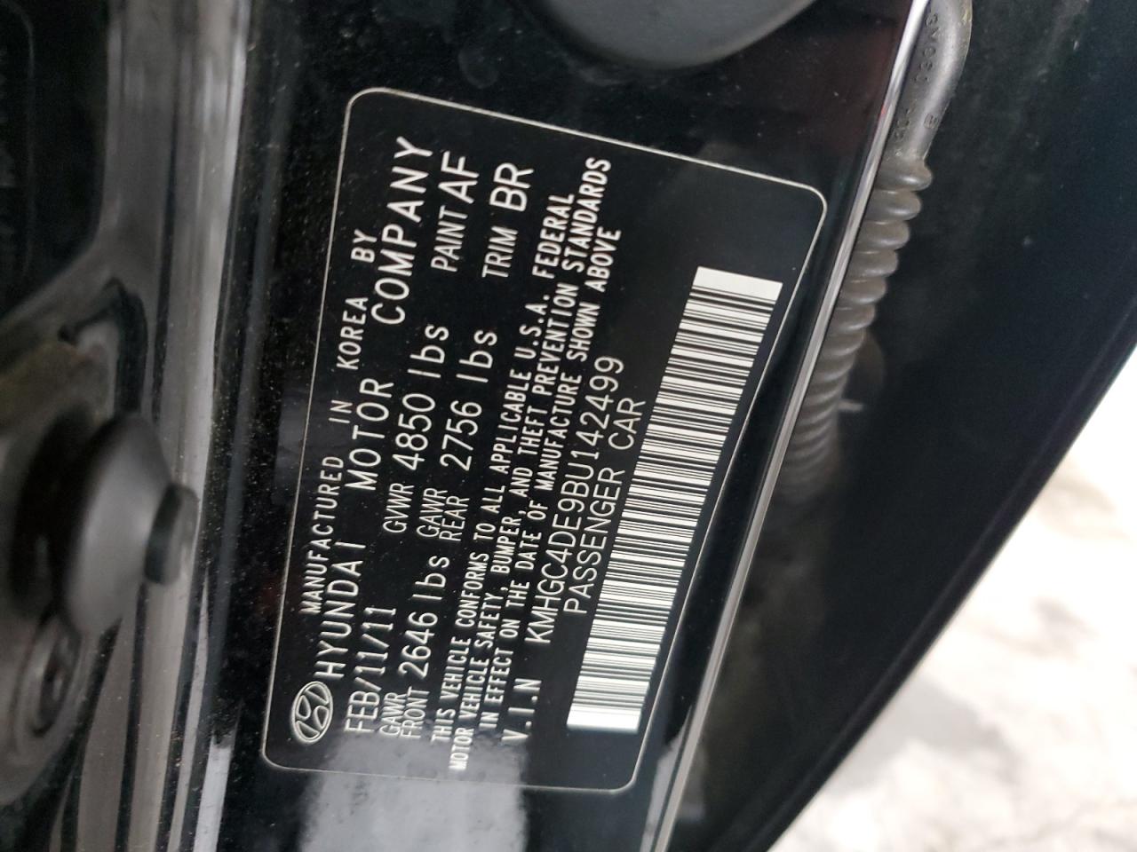 2011 Hyundai Genesis 3.8L VIN: KMHGC4DE9BU142499 Lot: 90055605