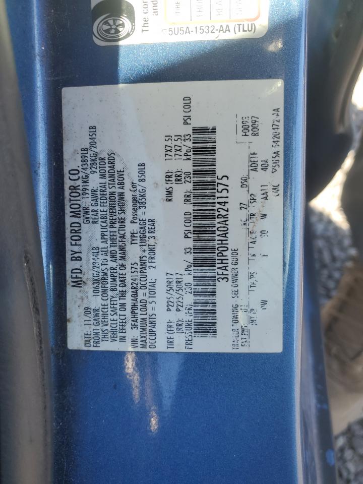 2010 Ford Fusion Se VIN: 3FAHP0HA0AR241575 Lot: 89558265