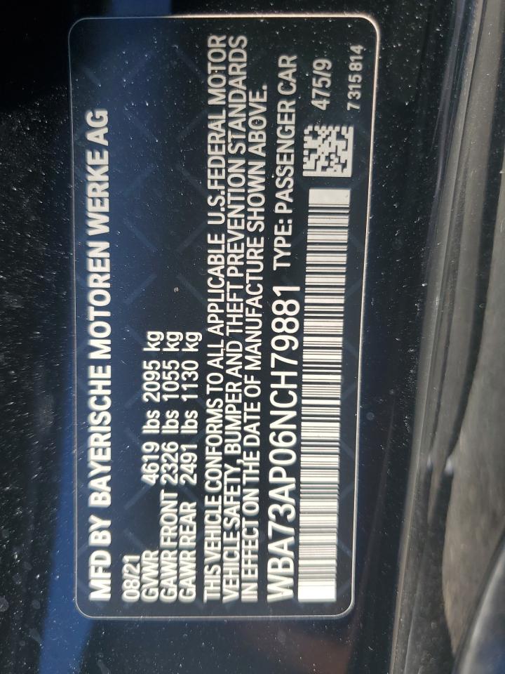 2022 BMW 430Xi VIN: WBA73AP06NCH79881 Lot: 81963215