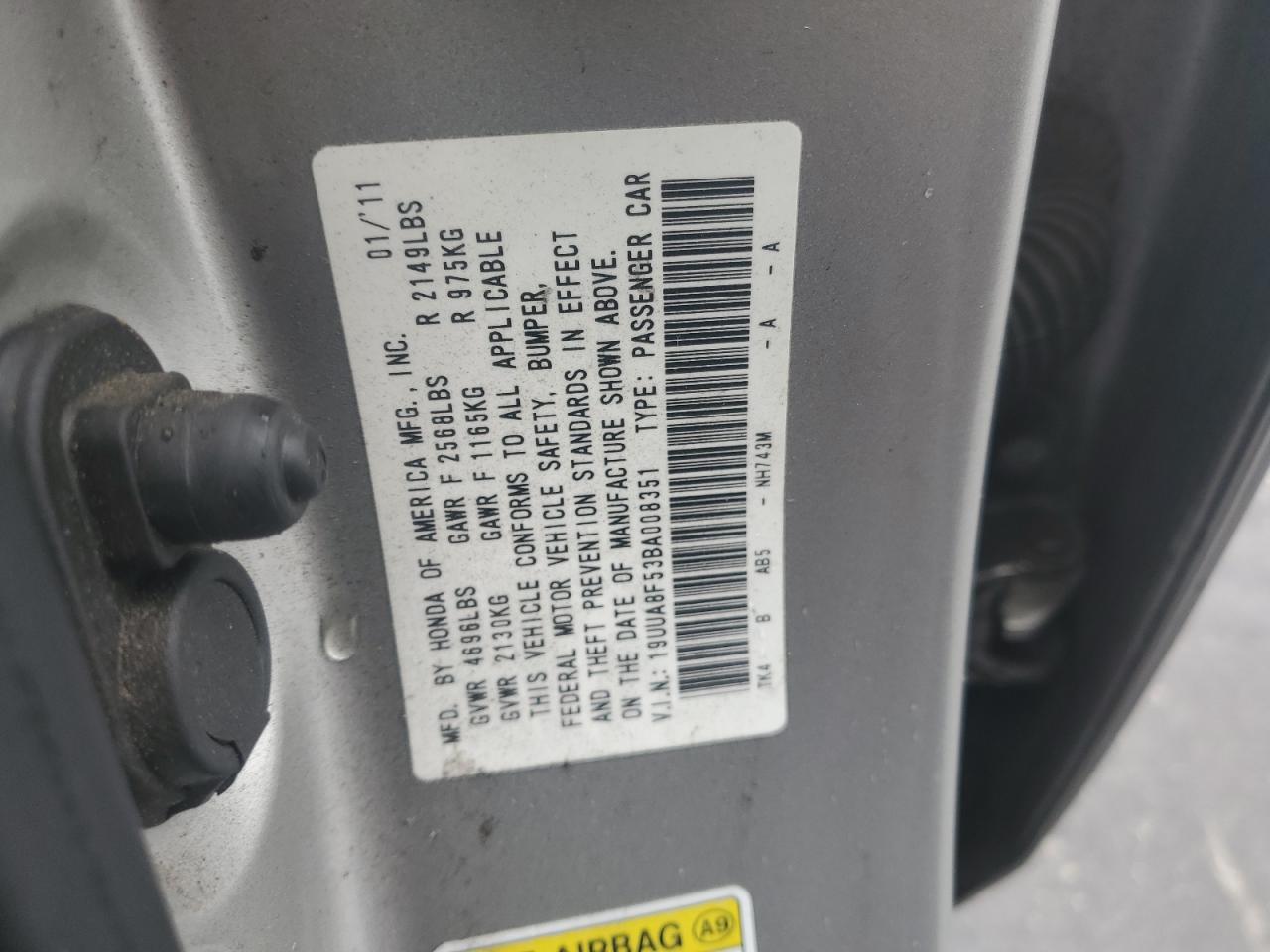 2011 Acura Tl VIN: 19UUA8F53BA008351 Lot: 86248765