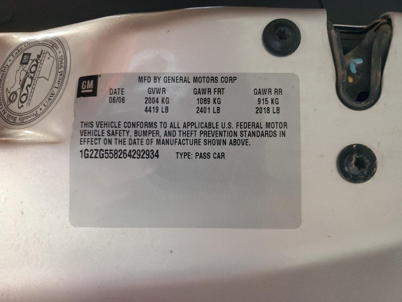 2006 Pontiac G6 Se1 VIN: 1G2ZG558264292934 Lot: 82417065