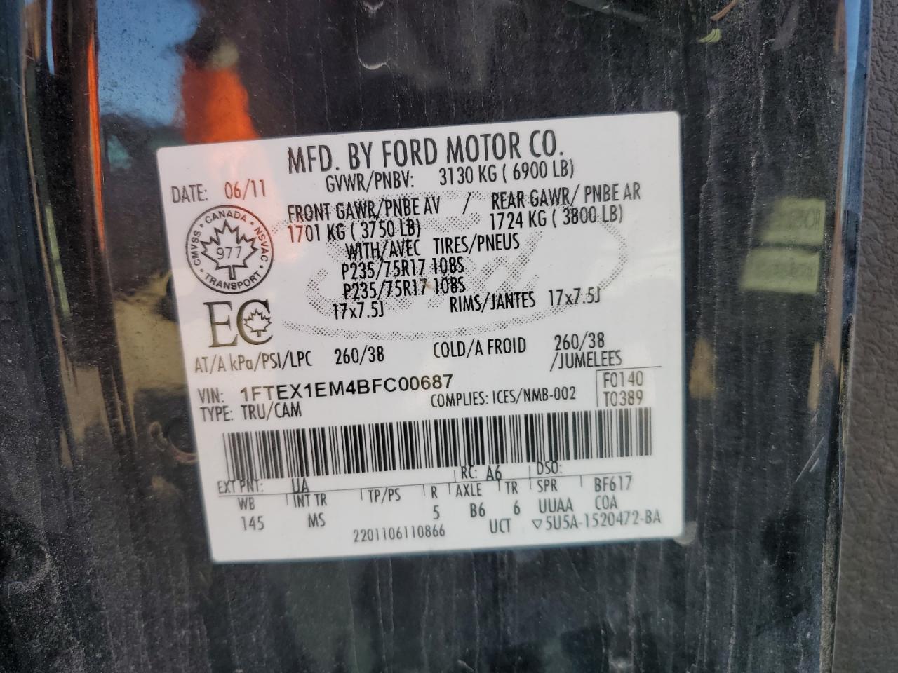 2011 Ford F150 Super Cab VIN: 1FTEX1EM4BFC00687 Lot: 86526325