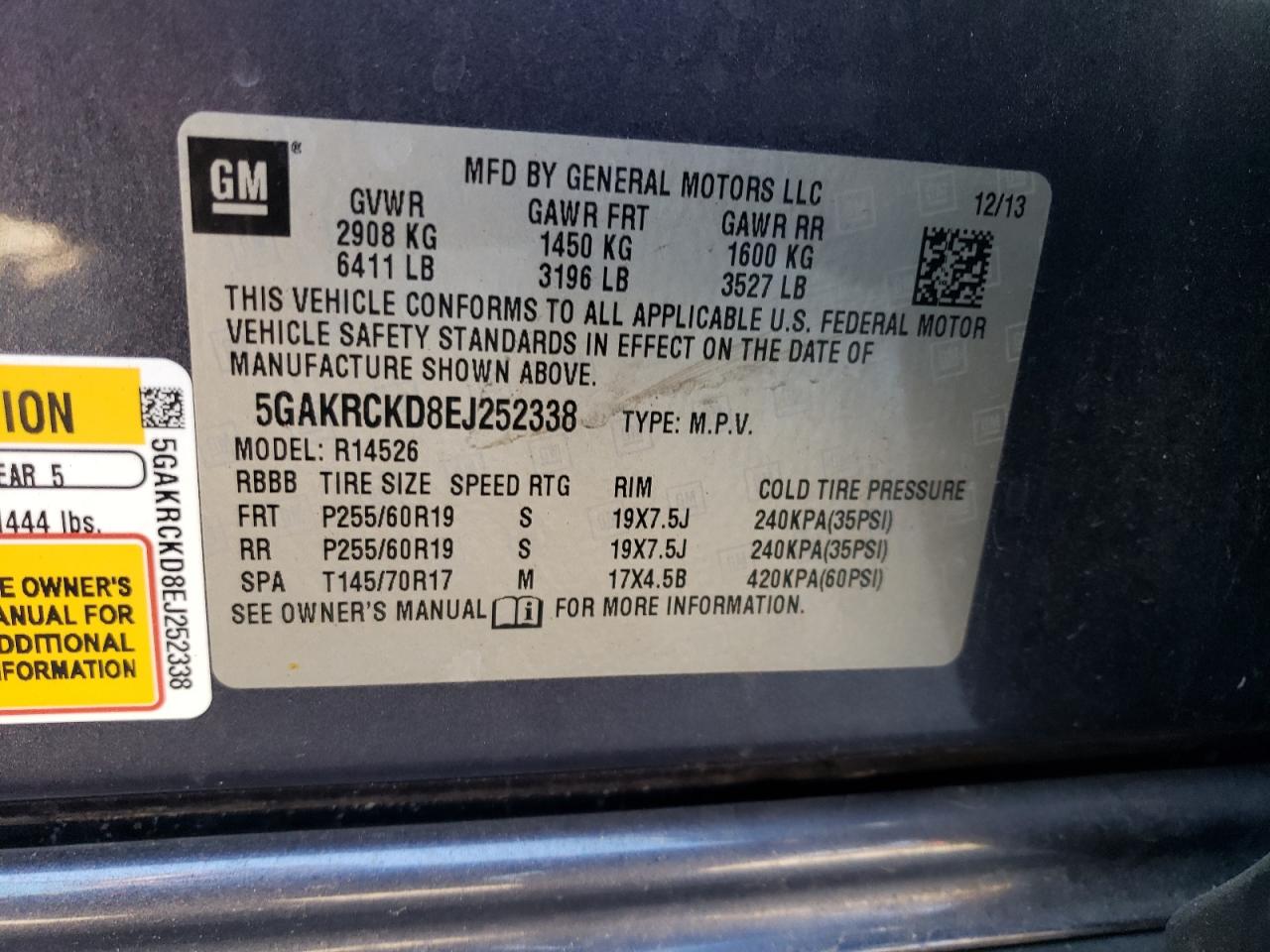 2014 Buick Enclave VIN: 5GAKRCKD8EJ252338 Lot: 85555115