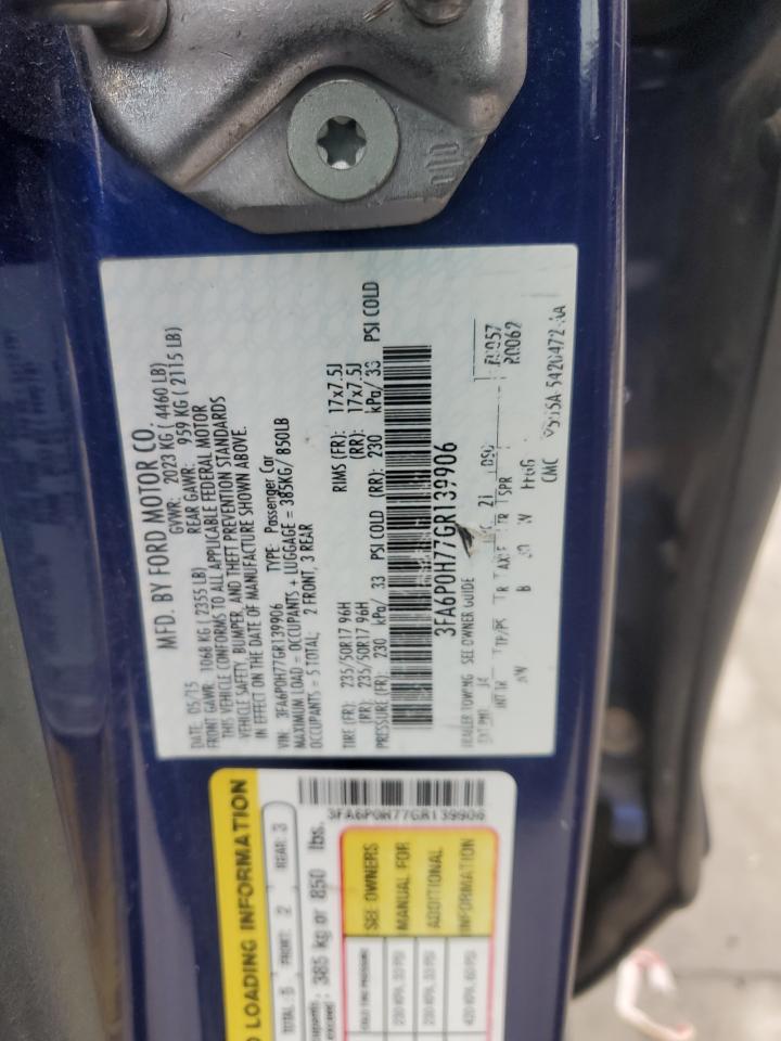 2016 Ford Fusion Se VIN: 3FA6P0H77GR139906 Lot: 90231385