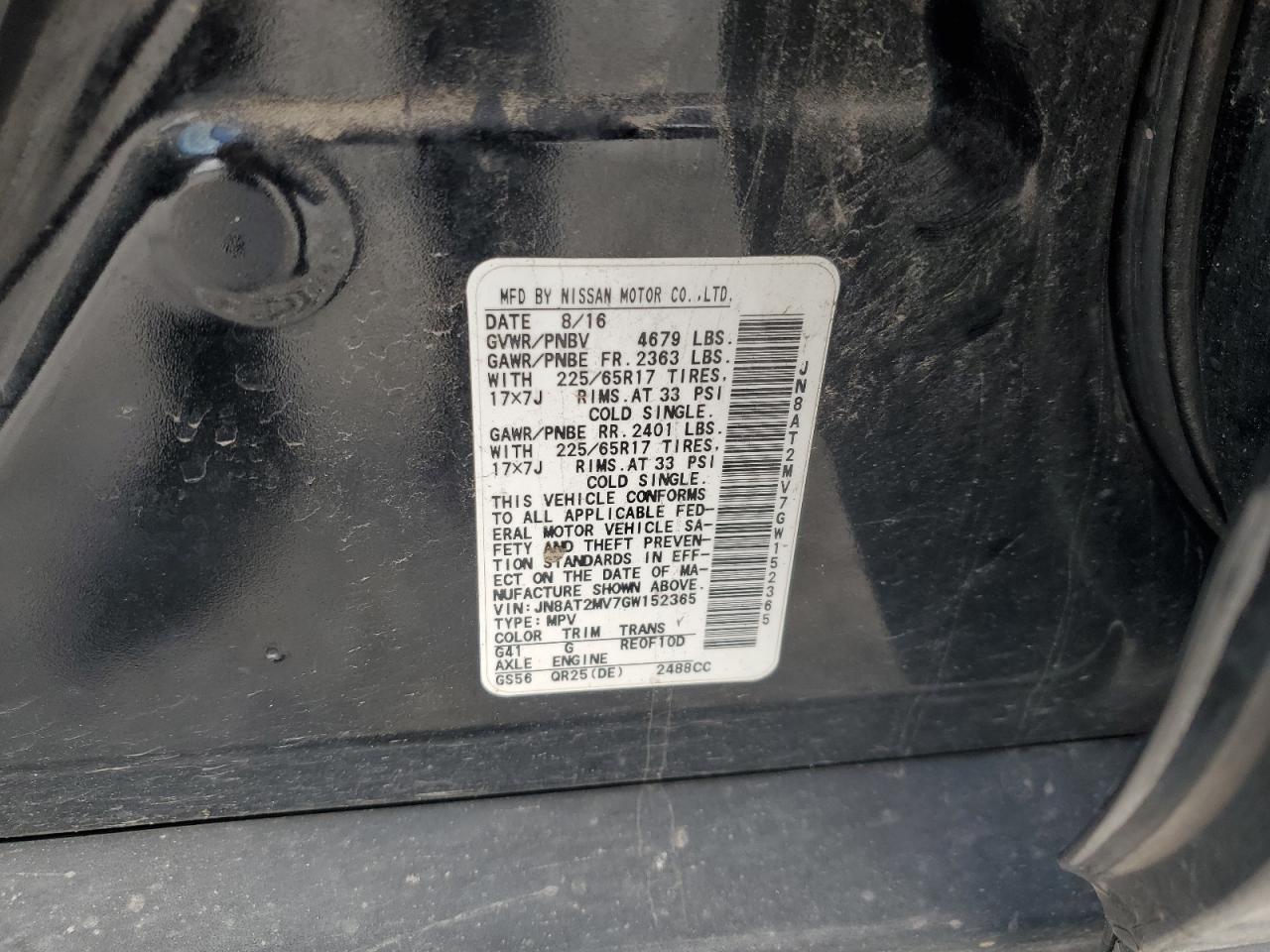 2016 Nissan Rogue S VIN: JN8AT2MV7GW152365 Lot: 90450375