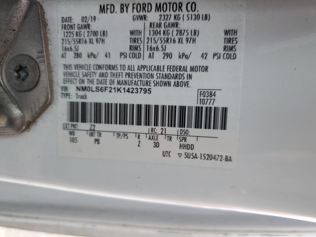 2019 Ford Transit Connect Xlt VIN: NM0LS6F21K1423795 Lot: 85323485