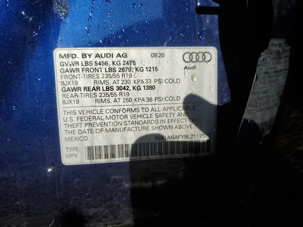 2020 Audi Q5 Premium VIN: WA1ANAFY9L2117572 Lot: 86072865