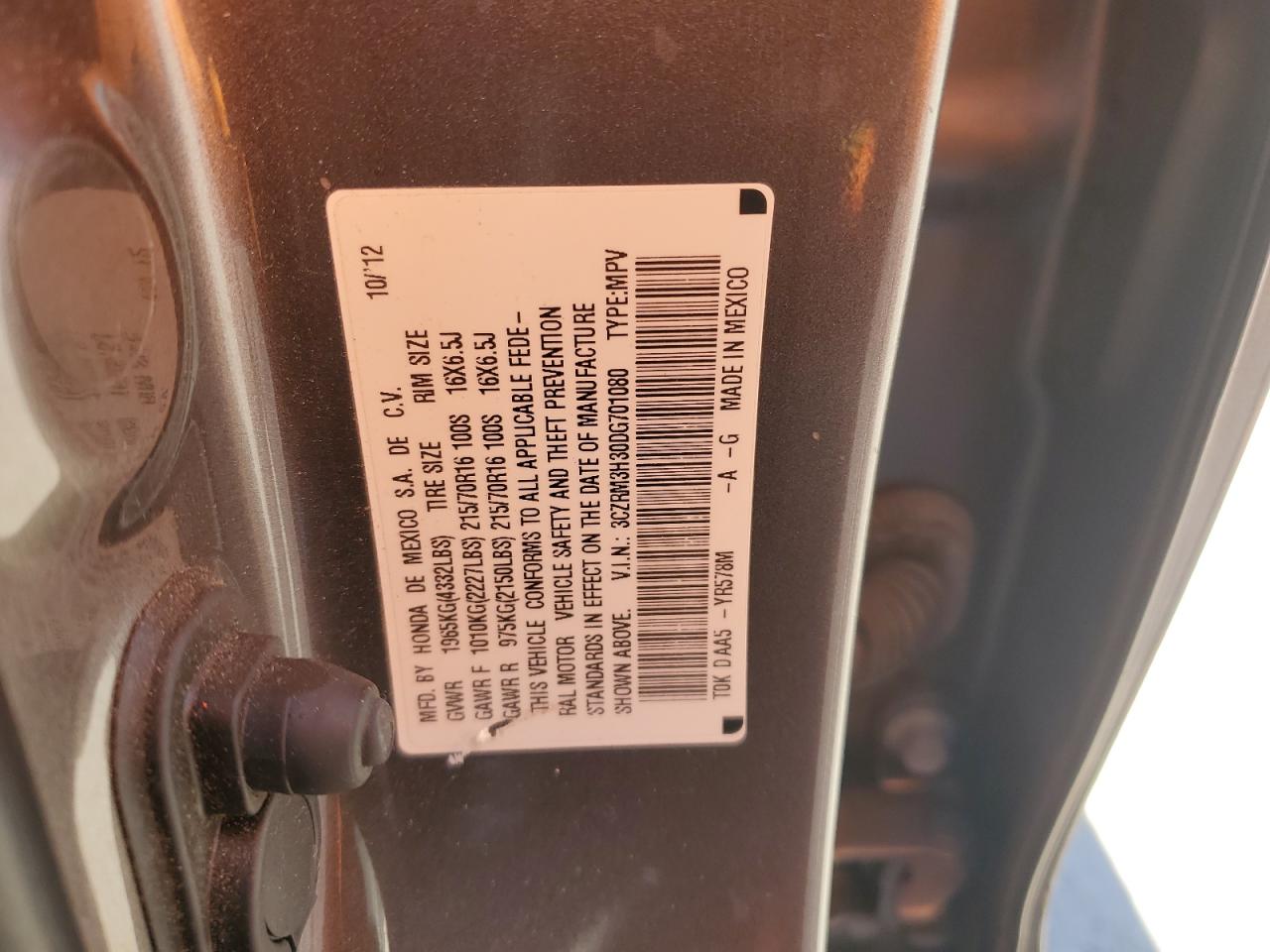 2013 Honda Cr-V Lx VIN: 3CZRM3H30DG701080 Lot: 82604025