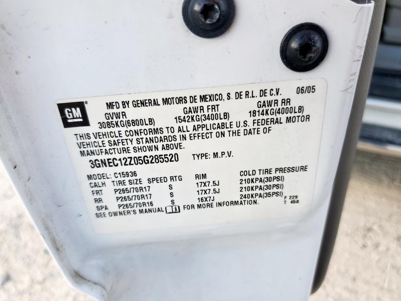 2005 Chevrolet Avalanche C1500 VIN: 3GNEC12Z05G285520 Lot: 84756755