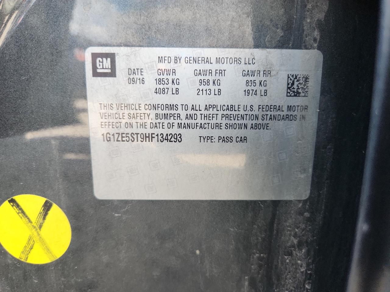 2017 Chevrolet Malibu Lt VIN: 1G1ZE5ST9HF134293 Lot: 85784385