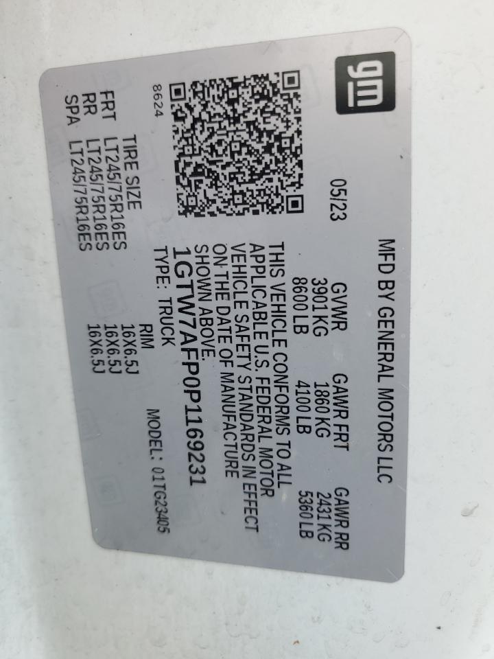 2023 GMC Savana G2500 VIN: 1GTW7AFP0P1169231 Lot: 81599795