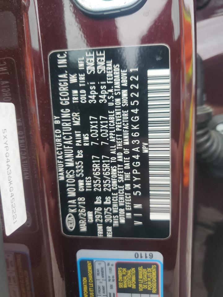 2019 Kia Sorento L VIN: 5XYPG4A36KG452221 Lot: 85143325