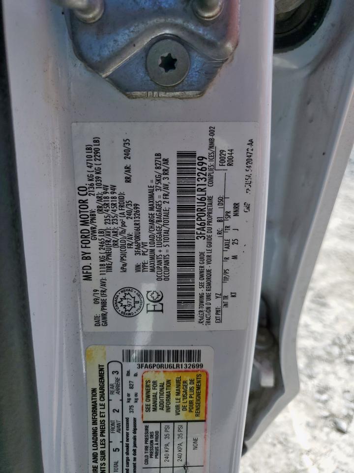 2020 Ford Fusion Titanium VIN: 3FA6P0RU6LR132699 Lot: 85921295