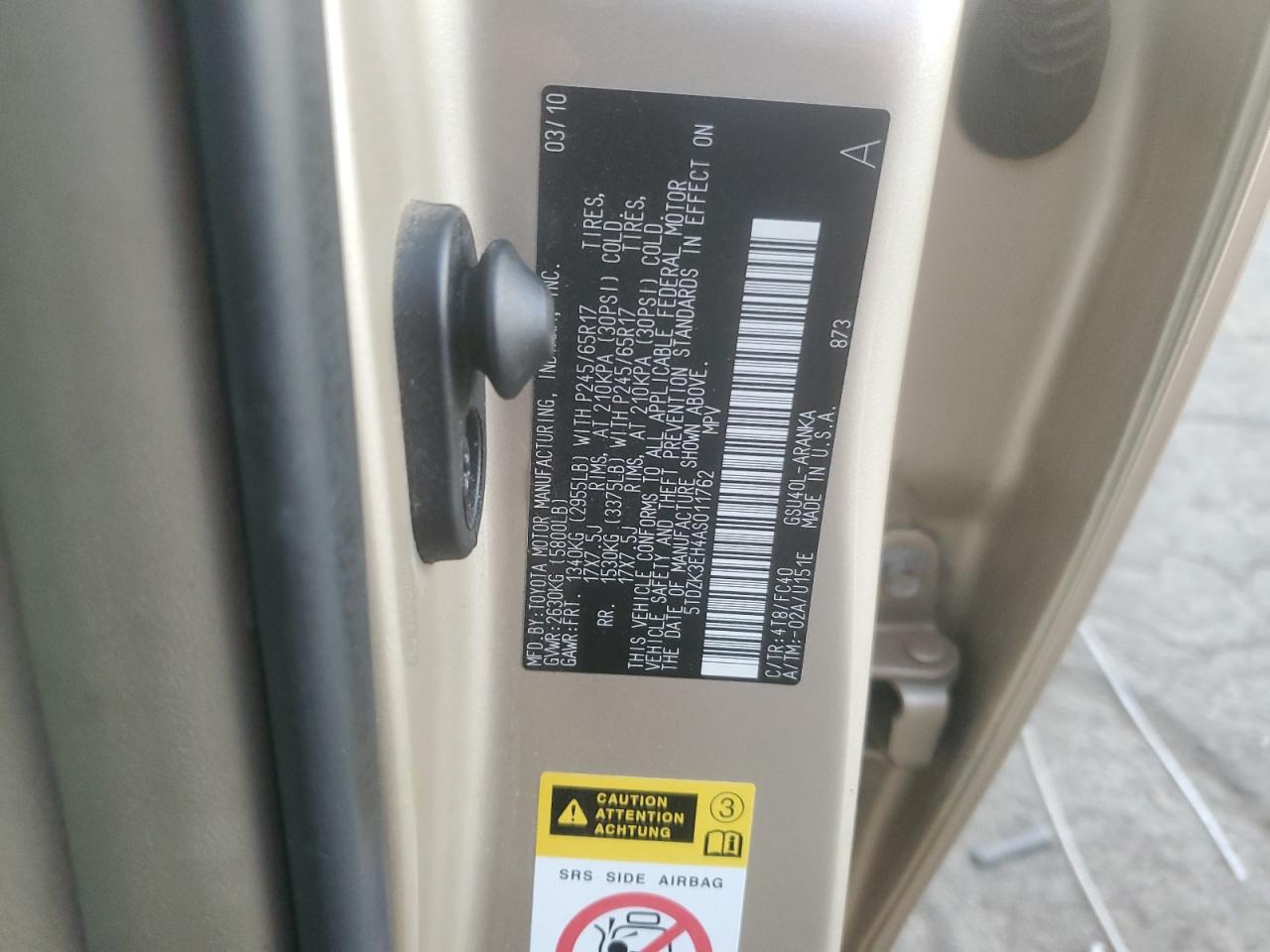 2010 Toyota Highlander VIN: 5TDZK3EH4AS011762 Lot: 82369235