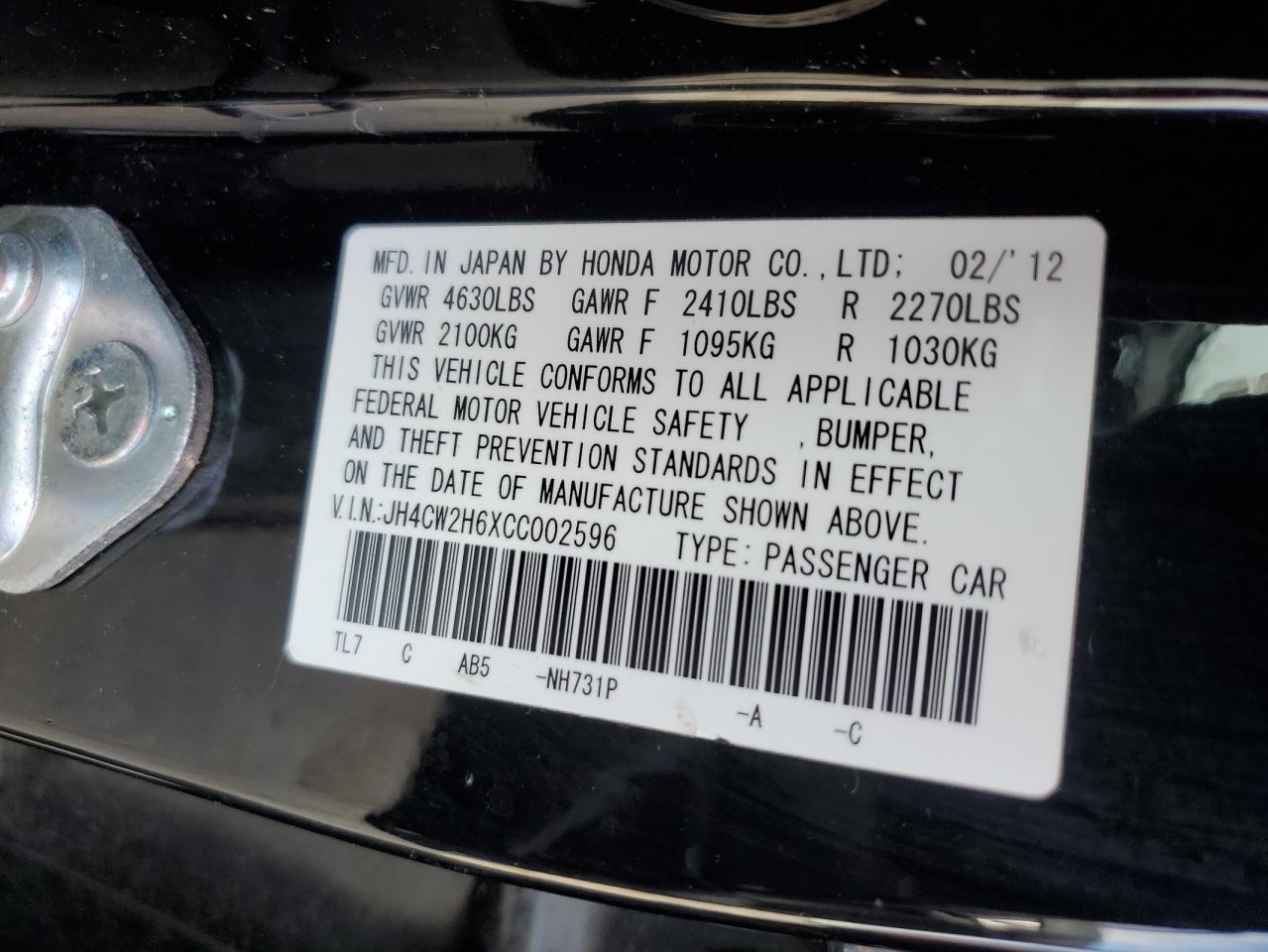2012 Acura Tsx Tech VIN: JH4CW2H6XCC002596 Lot: 84654865