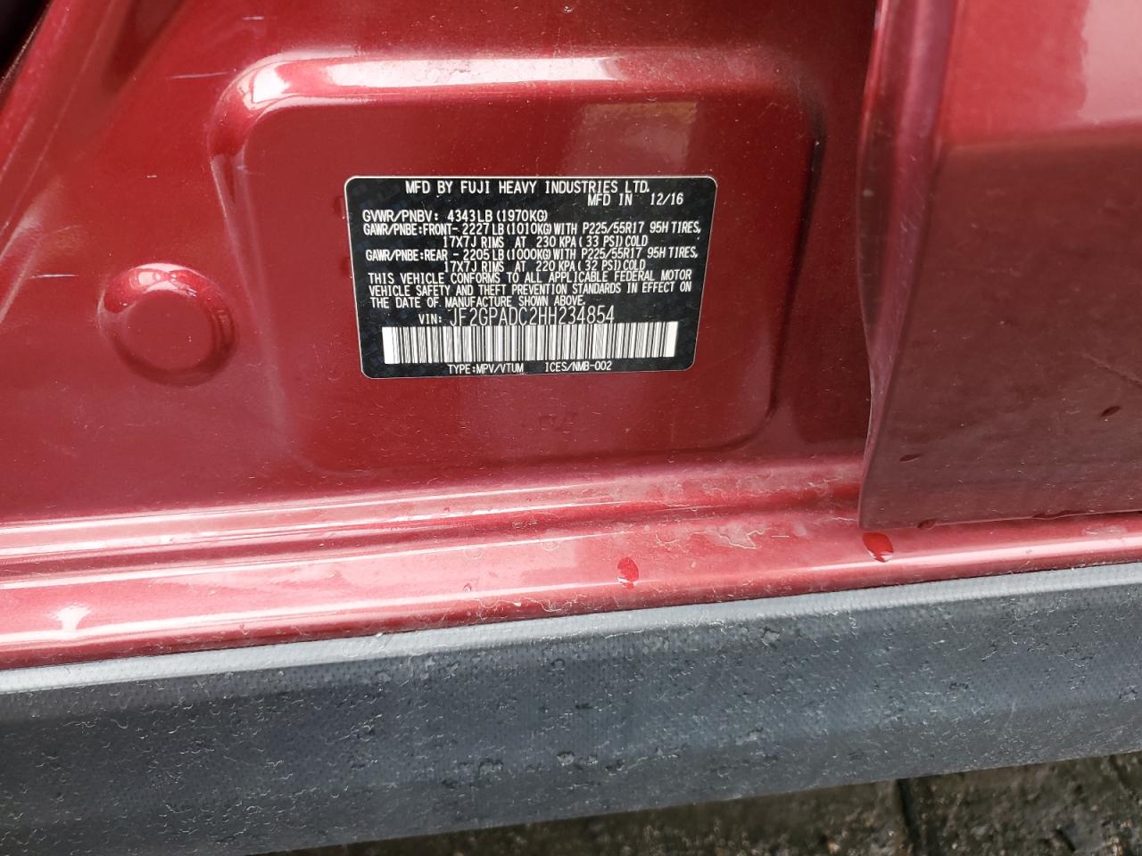 2017 Subaru Crosstrek Premium VIN: JF2GPADC2HH234854 Lot: 85345205