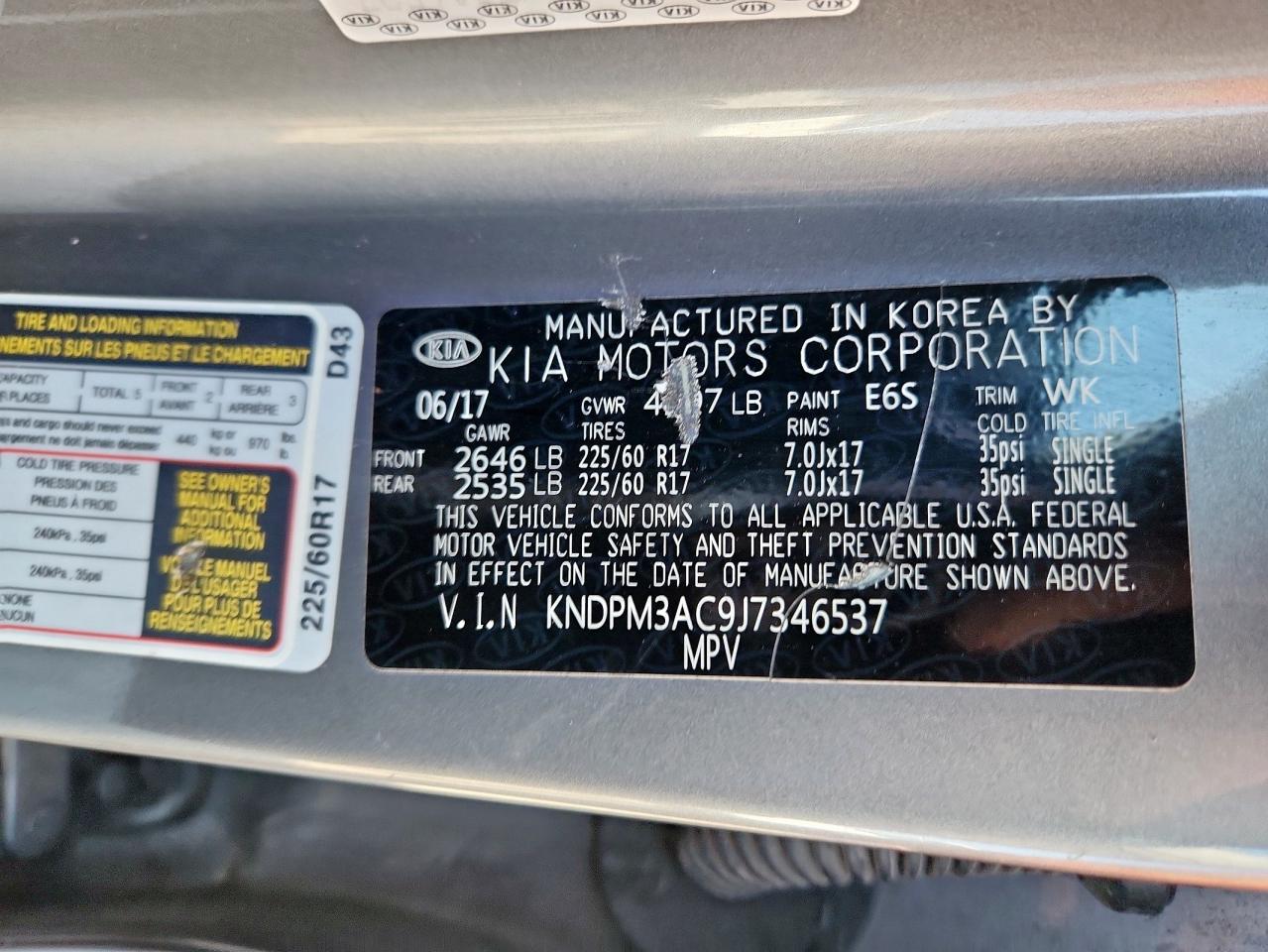 2018 Kia Sportage Lx VIN: KNDPM3AC9J7346537 Lot: 85287735