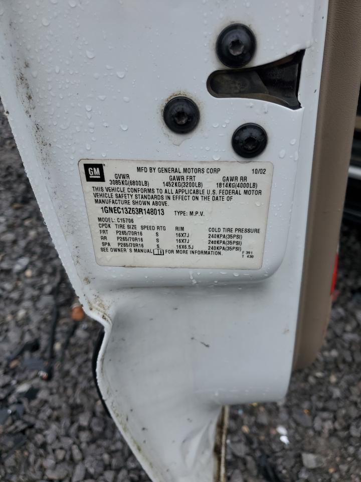 2003 Chevrolet Tahoe C1500 VIN: 1GNEC13Z63R148013 Lot: 82631355