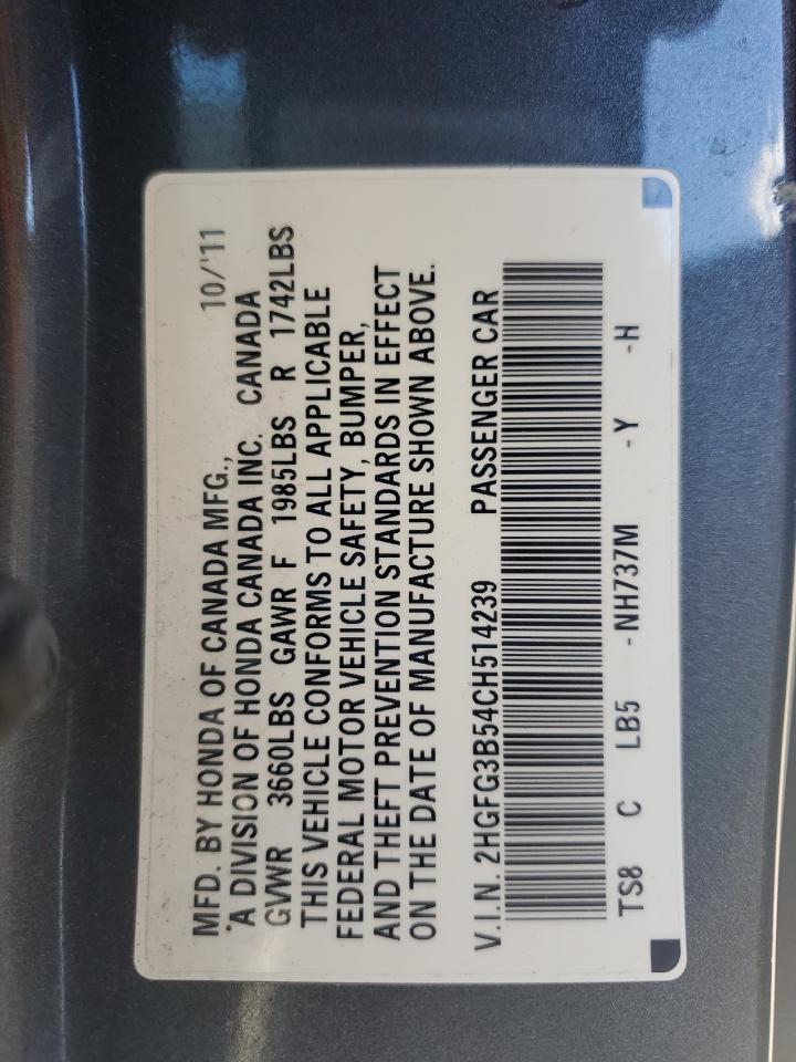 2012 Honda Civic Lx VIN: 2HGFG3B54CH514239 Lot: 86223365