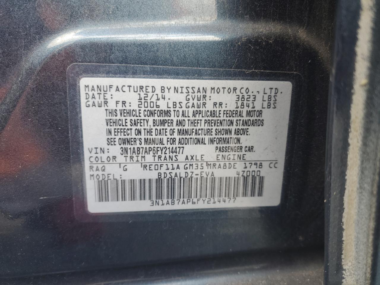 2015 Nissan Sentra S VIN: 3N1AB7AP6FY214477 Lot: 81956665