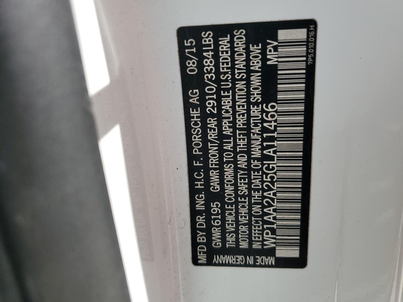 2016 Porsche Cayenne VIN: WP1AA2A25GLA11466 Lot: 82378915