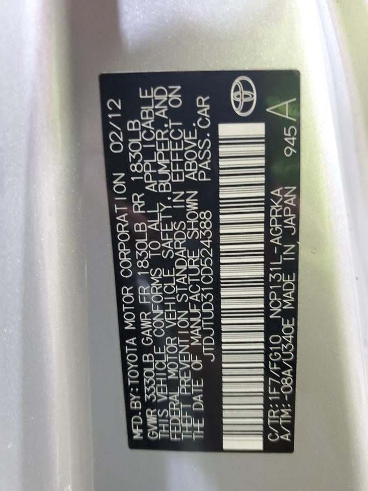 2012 Toyota Yaris VIN: JTDJTUD31CD524388 Lot: 84365255