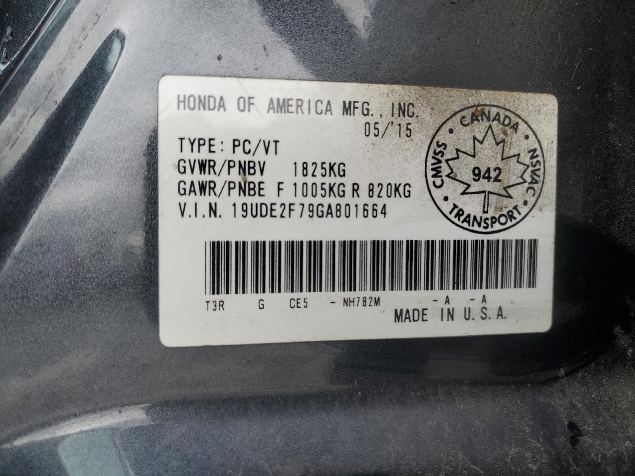 2016 Acura Ilx Premium VIN: 19UDE2F79GA801664 Lot: 89719265