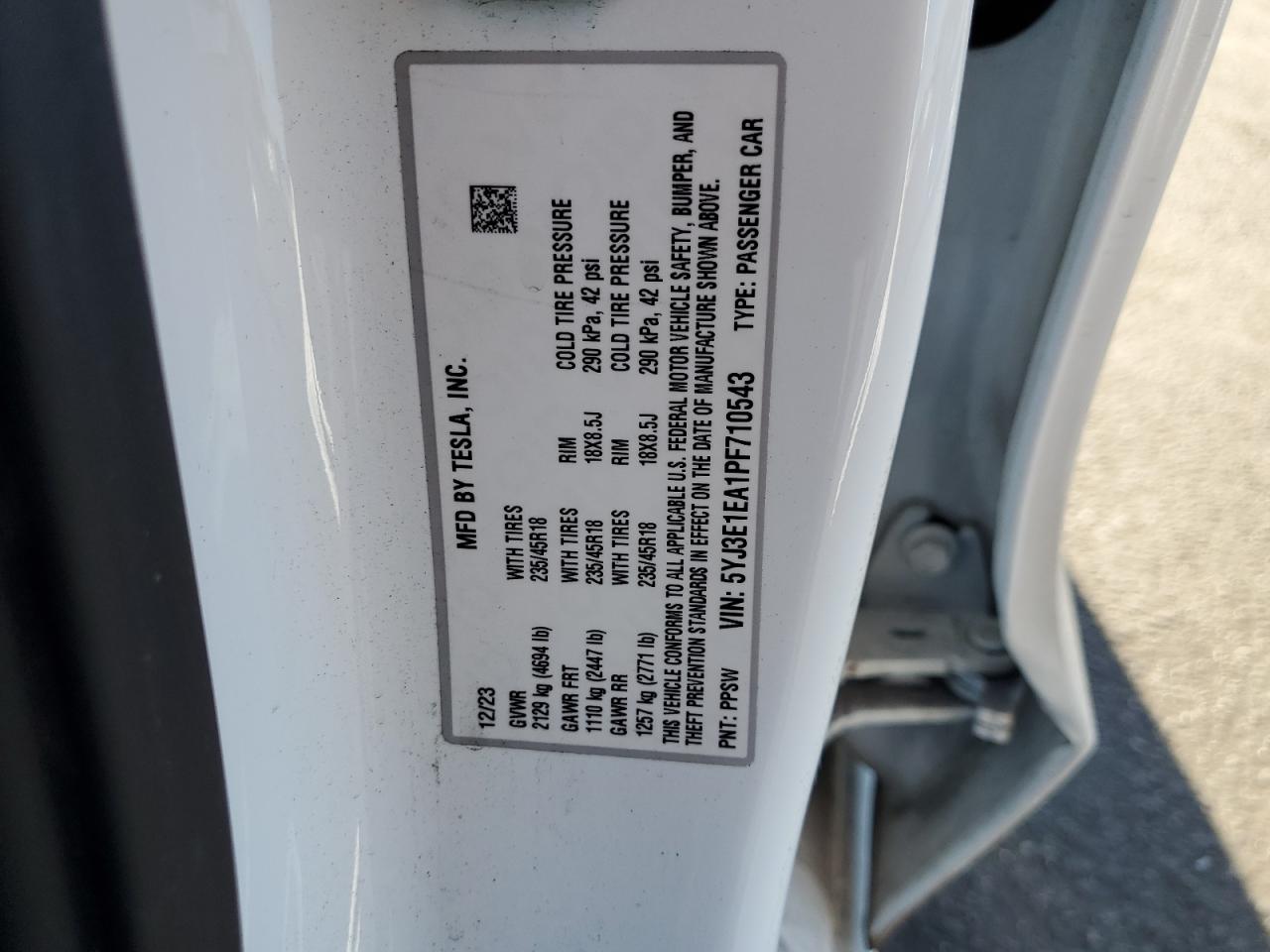 2023 Tesla Model 3 VIN: 5YJ3E1EA1PF710543 Lot: 84808545
